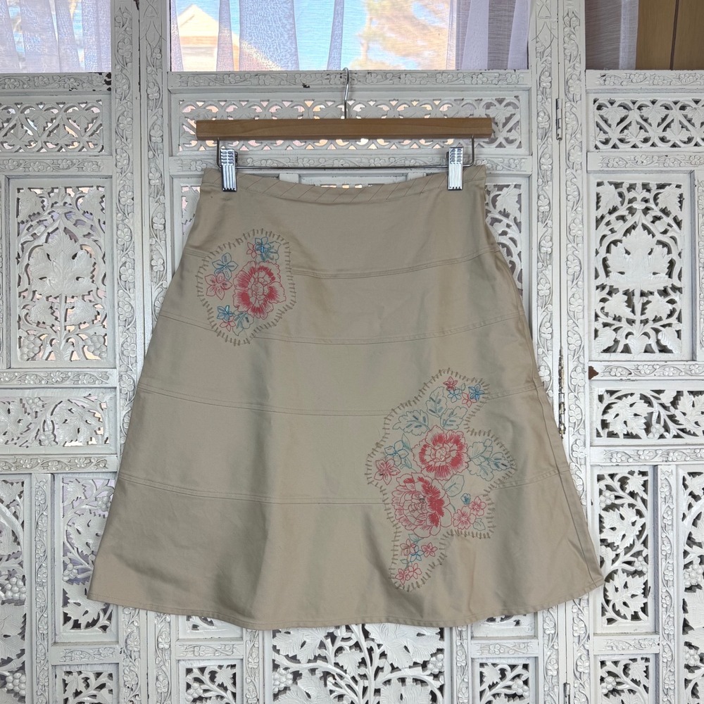 Vtg Tan Floral Beaded Y2K Skirt Sz 2‎ Fairy Romantic Dainty Angel Coquette